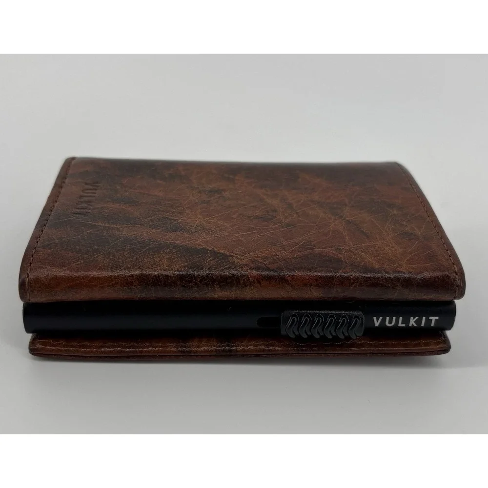 NWOT VULKIT Limited Edition Leather Tri-Fold Wallet RFID Blocking Zipper Pocket